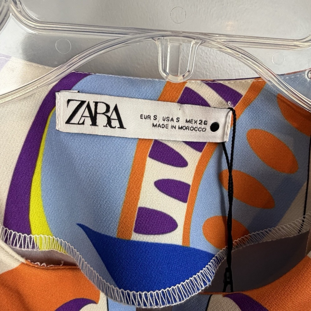 ZARA NWT Mod Psychedelic Print Sleeveless Mini Dress S Blue Orange Purple - Picture 2 of 10